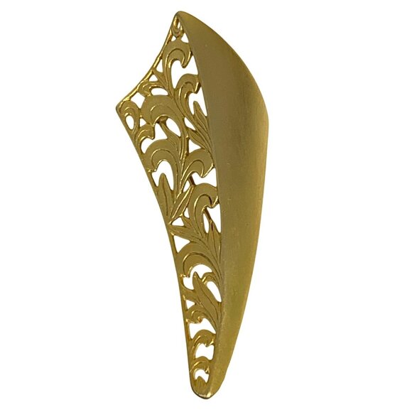 Vintage 80s Goldtone Filigree Brooch Intricate Leaf Design Signed Venue USA - Picture 2 of 4